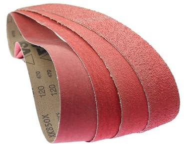 4 bandas abrasivas de cerámica VSM XK850X para lijado de metales superduros, P36, 686 x 50 mm