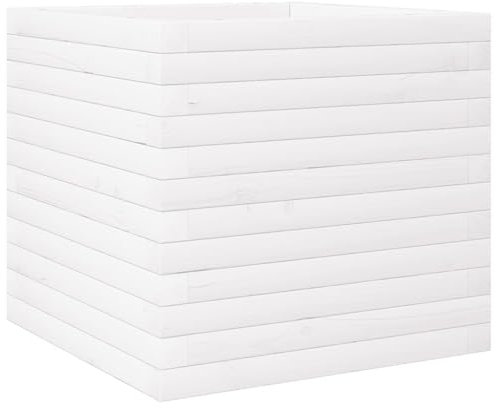 Helloshop26 Jardinière bac lit surélevé Plantes Fleurs terrasse Jardin 50 x 50 x 46 cm Bois de pin Massif Blanc 02_0037641
