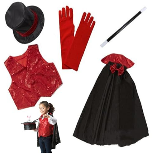 Ssguopte 5pcs / Set Magicic Costume Kids prétend Jouer Jeu Jeu de rôle en Tissu Ensemble de Magicien Comprend Un Chapeau, Un Gilet, Une Bague