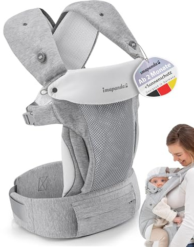 Imapanda ® Babytrage ab Geburt – Ergonomisch & komfortabel für Neugeborene – Tragetuch Baby Neugeboren/Hüfttrage Kleinkind – Atmungsaktiv & verstellbar für Eltern
