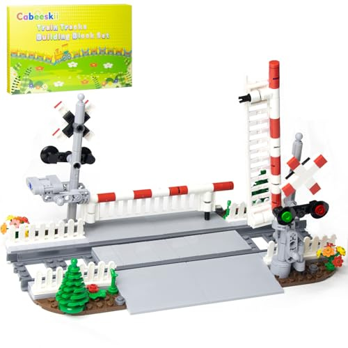 Cabeeskii City Schienen Bahnübergang mit Geländer & 2 Gleisen - Eisenbahnkreuzung für Eisenbahn | Zug Schienen Accessoires kompatibel mit Großen Marken