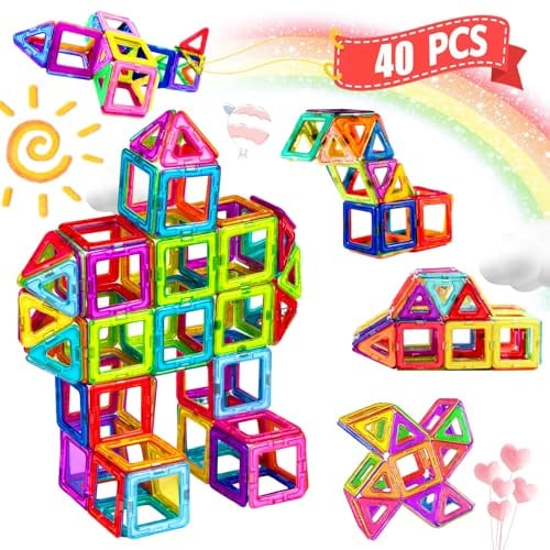 HISHOPTOY Magnetische Bausteine 40 Teile Magnetspielzeug für Kinder ab 3 4 5 6 7 8 Jahre Lernspielzeug Magneten Spielzeug für Junge Mädchen Geschenk Bauklötze