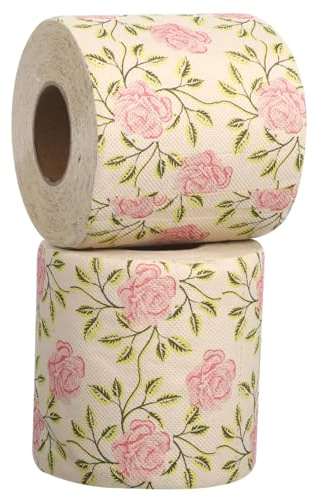 2 Rouleaux Papier Toilette, Imprimé Rose, Décoratif, Bambou | Motifs Floraux Vifs et Nets, Doux Peau, Usage Bureau et Salle de Bain, Style Romantique