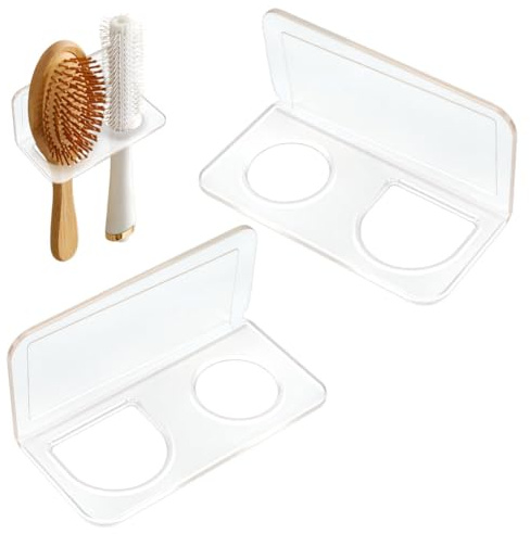 CRAFTYMELODY 2 pezzi acrilico porta spazzola per capelli rettangolare 2 slot montaggio a parete pettine organizer per bagno con adesivi adesivi adesivi per spazzole per capelli