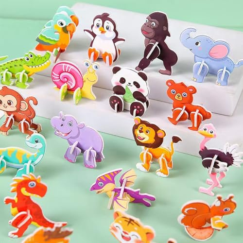 dellyy 3D Puzzle Kinder, 30 PCS Tier Puzzle Kinder, Pädagogisches 3D Mini Cartoon Puzzle (Tiere)