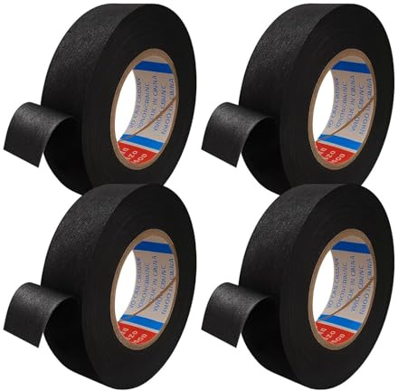 Tuwonwa 4 PCS Isolierband Schwarz, (15m x 19mm), Kabelbaum Klebeband aus Textil, Robustes Stoffband Selbstklebend, Selbstverschweißendes Isolierband & Gewebeband für Auto, Elektrik, Geräuschdämmung