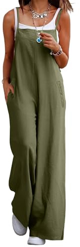 YESNO Women's Ladies Dungarees Summer Boho Floral Printed Overalls Cotton Baggy Jumpsuits with Pockets L PZZCRUK Armygreen