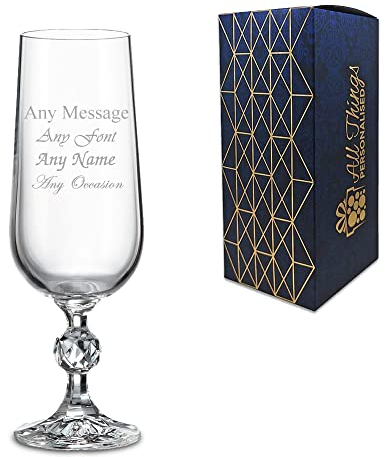 Personalised Engraved Crystal Champagne Flute Birthday Bridesmaid Godmother Gift