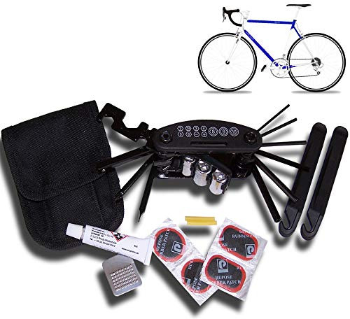 Prophete Fahrrad-Reparaturset – 15-in-1 Multitool mit Flickzeug, Reifenheber & Tasche – Kompakt & Robust – Für MTB, Trekkingrad, Citybike & E-Bike – Schwarz