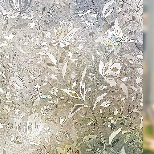 Arthome 3D Vidriera Película de privacidad Vinilo Adhesivo estático para Ventanas de Cristal, removible, sin Pegamento, Anti UV, para salón, Oficina, diseño de tulipán, 90 x 254cm