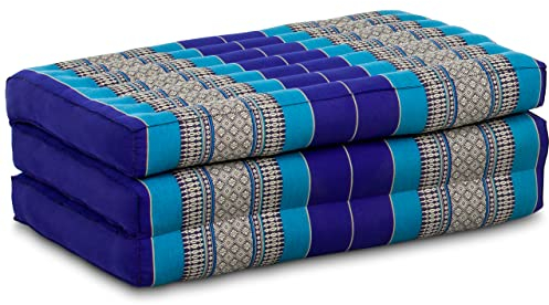 livasia Nachhaltige Kindermatratze aus Kapok - 140x70x8cm - Klappmatratze, Reisebett Kinderbett faltbar, ökologische Yogamatte klappbar, Spielmatte, Liege für Garten und Balkon (Blau)