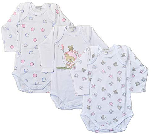 1 Set da 3 Body Bimbo Bimba Neonato in Caldo Cotone Felpato da o a 36 Mesi. Fantasia Rosa 6 Mesi