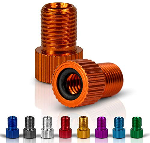 Drahtesel Fahrrad Ventil-Adapter DV & SV (Dunlop- & Französisches) auf AV (Auto-Ventil) mit Dichtring (orange, 2)