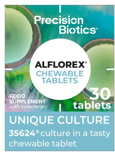 Alflorex Chewable - Daily Gut Health Probiotics Supplement with Unique Bifidobacterium Longum Bacteria Strain 35624 - Bacterial Cultures - Strawberry & Banana Flavour - 30 Chewable Tablets