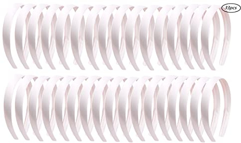 Candygirl 33Pcs Classic Satin Headband 1.5CM Wide Ribbon Headbands for Women Girls DIY Craft Hairbands Headwear Accessories