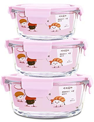 Isolierbox Mit Deckel - 3 StüCk, Rund 950 Ml + 660 Ml + 420 Ml, Rosa, Mikrowellen-Brotdose, Separate Glasschale