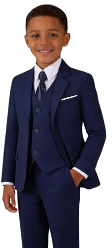 Boys Navy Blue Suits for Kids Outfit 5 Piece Toddler Boy Silm Fit Suit Tuxedo Size 2T