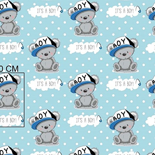 Pingianer 8,98€/m Teddy Bär 100% Baumwolle 50x160cm Baumwollstoff Meterware Handwerken Nähen Stoff (Teddy It´s a Boy Blau)