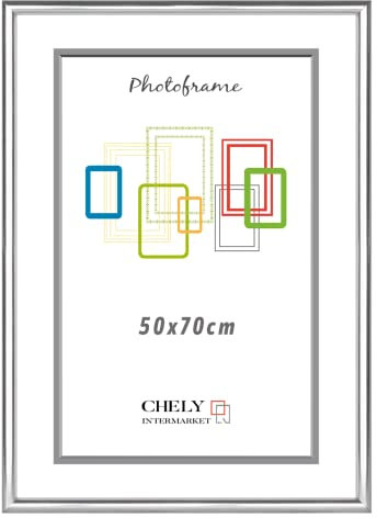 CHELY INTERMARKET MOD311 Marco Fotos Decorativo Estilo Elegante 50x70cm Para Certificados Cuadros Láminas Impresiones Montaje Pared Vertical Color Plateado Incluye Kit 1 Unidad