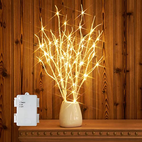 Hairui Lighted Birch Branches 18IN 70 White Willow LED Battery Operated with Timer Twig Lights for Thanksgiving Christmas Wedding Fall Decoration Outdoor(Vase Excluded)