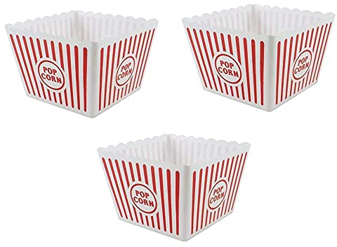 St@llion 3 Pieces Retro Popcorn Holder Boxes, Plastic Red and White Striped for Christmas Party, Candy Container, Sweets Food Snacks Holders, Birthday Theatre Themed Movie Nights Carnivals Party
