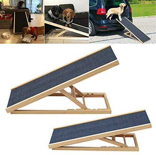 N / A Haustier Rampe Holz Hund Rampe Auto Hundeleiter mit Rutschfester Sicherheitsteppich Haustiere Leiter für Reisen, Höhe verstellbar 70 cm x 35 cm x 30/40 cm