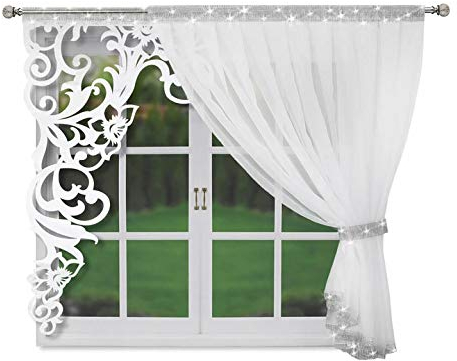 Inox Trade Gardine Fertiggardine Vorhänge Paneel mit Zirkonia 175x150cm Weiß Klassisch Wohnzimmer