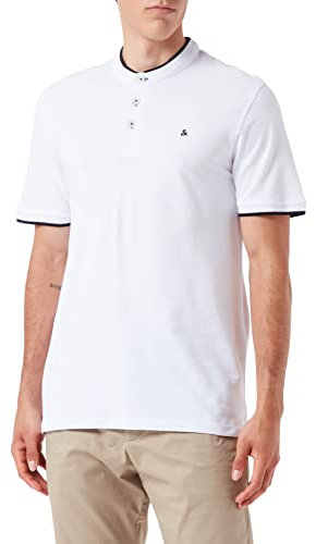 JACK & JONES Jjepaulos Mao Polo SS Camisa, Blanco, L para Hombre