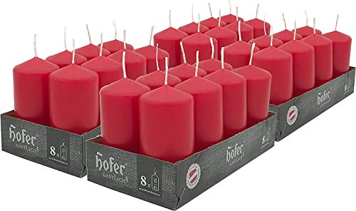 Hofer - Stumpenkerzen - 326er Set Unparfümierte Rote Kerzen - 4,5 x 9 cm - 15 Stunden langlebige Dekokerzen - Tropffreies farbiges Wachs - Rauchfreier Docht - Hergestellt in Österreich