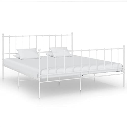 vidaXL Bett Metallbett Schlafzimmerbett Bettgestell Bettrahmen mit Lattenrost Schlafzimmermöbel Doppelbett Schlafzimmer Weiß Metall 140x200cm