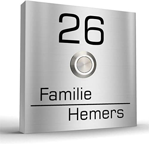 Tomtec Edelstahl Aufputz Klingel Türklingel Quadratisch LED Taster - Klingel in verschiedenen Größen und Farben MIT BESCHRIFTUNG