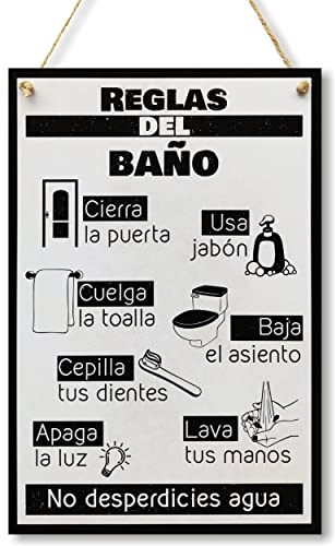 CARISPIBET Reglas del baño cartel decorativo placa de decoración de para para el hogar, baño, restaurante 30 x 20 cm