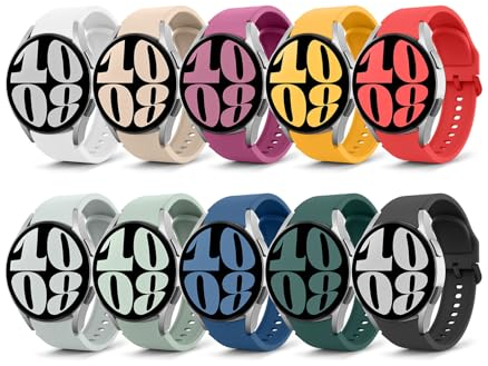 MoKo 10 Pack Bracelets Compatible avec Samsung Galaxy Watch 7 FE 6 5 4 40mm 44mm/Watch 6 Classic 43mm 47mm/5 Pro 45mm/4 Classic 42mm 46mm, Bracelet Sport en Silicone Souple, Multicolore