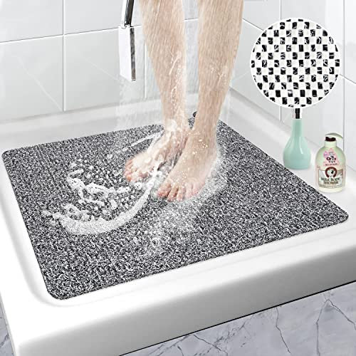 Quadratische rutschfeste Duschmatte Anti-Schimmel: 60x60 cm Badematte, weiche Komfort-PVC-Luffa-Badewannenmatte mit Abfluss für die Dusche und nasse Bereiche, schnelltrocknend