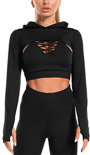 SEAUR Damen Cropped Pullover mit Kapuze Sehr Kurz Hoodie Sweatshirt Langarm Crop Top mit Daumenloch