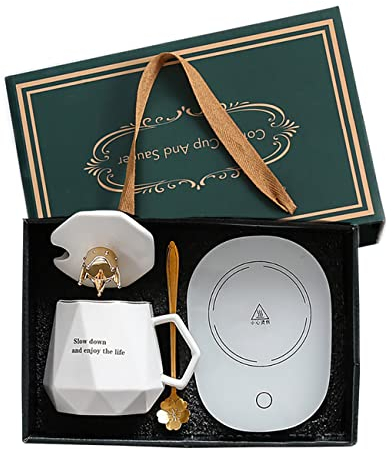 Coffee Warmer for Desk, with Mug Set. Cup Warmer Tea Warmer, Electric Beverage Warmer, Drink Warmer for Cocoa, Tea, Milk (White)