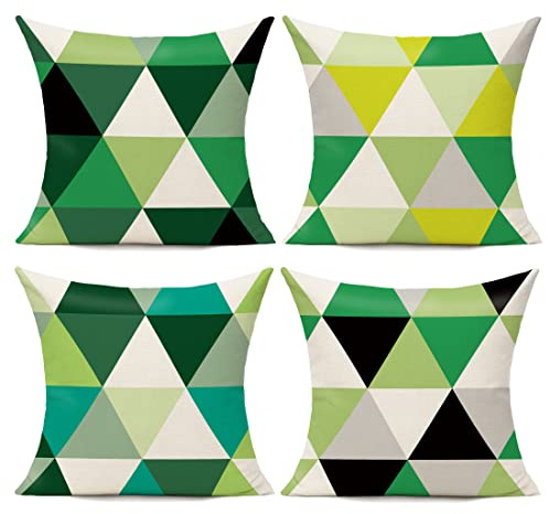 All Smiles Outdoor-Kissenbezüge, bunte, ästhetische geometrische, moderne Mid-Century-Boho-Kissenhüllen für Sommerdeko, Patio, Couch, Wohnzimmer, 40 x 40 cm, Grün, 4er-Set
