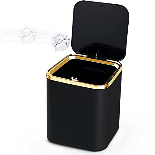 yuejuhe Mini Poubelle de Table avec Couvercle 2L, Petite Poubelle Cuisine, pour Salle de Bain, Plan de Travail, Sdb, Chambre, Bureau Enfant, Voiture (Noir)
