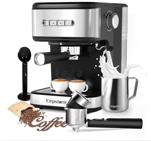 Espresso Machine 20 Bar, 2 in 1 Espresso Maker with Milk Frother Steam Wand for Latte and Cappuccino, Powder and Capsule Portafilter, 50oz Removable Water Tank Coffee Machine for Home