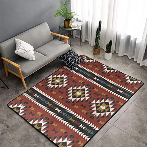 YINGD Flanell-Teppich Indianer Südwesten Amerikaner Indianer Azteken Navajo Print Fläche Teppich Großer Bodenteppich rutschfest waschbar für Wohnzimmer Schlafzimmer 120 x 182 cm