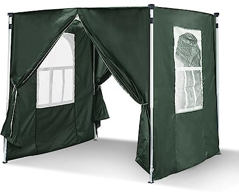 LEMROE Pavillon Seitenteile 2x2m wasserabweisend 210D Ersatz-Seitenwand mit Reißverschlüssen und transparenten Fenstern für Gartenpavillons (Grün-2×2m)