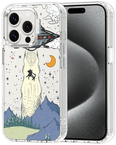 MOSNOVO Case for iPhone 15 Pro, [Buffertech 6.6ft Military-Grade Drop Protection] [Anti Peel Off Tech] Clear TPU Bumper Phone Case Cover Design - UFO