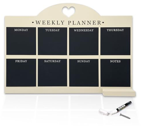 Empire Weekly Planner and Menu Board for Kitchen, Work Planner Blackboard, Wall Mounted Daily Planner with a Pen, to Do List, Dry Erase Meal Planner with White Cloth for Office & Home (Large, Cream)