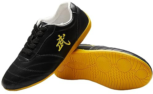 JiuQing Tai Chi Shoes Men Women Martial Arts Shoes Soft Bottom Barefoot Kung Fu Training Shoes for Wing Chun Qi Gong,Black,10