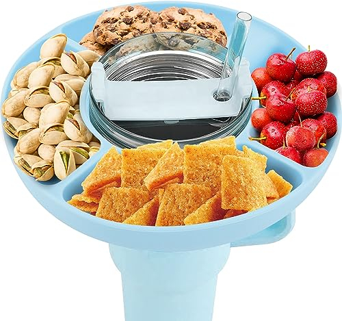 Muross Snack Ring for Cup 40 oz, 4 Compartment Snack Container, Safe Silicone Cups Snack Tray, Reusable Cups Snack Platters, Portable Effortless to Clean Snack Ring for Stanley Cup Accessories (Blue)