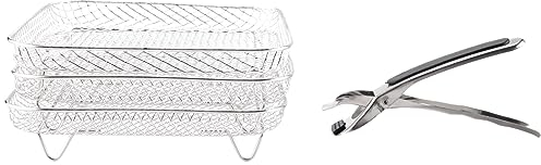 TEITEYER 8 Inch Air Fryer Rack Square Three Stackable Racks,Stainless Steel Multi-Layer Dehydrator Rack,Air Fryer Accessories