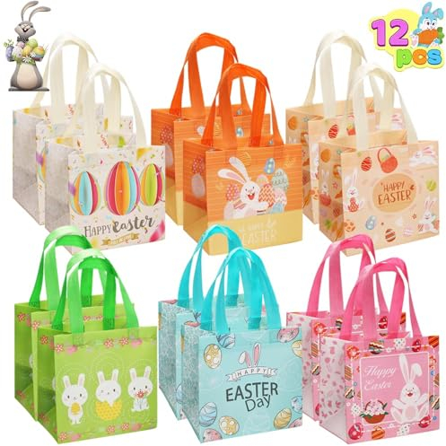 12 Stück Geschenktüten Ostern,Ostertüten zum Befüllen,Geschenktüten Mit Griffen,Geschenkverpackung Taschen,Ostereiersuche-Taschen mit Griffen,Geschenktasche ostern,Ostertüten zum befüllen (B)