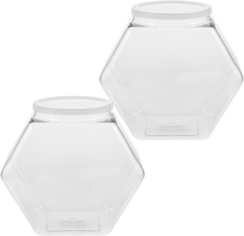 STOBAZA Frascos Hexagonales De Plástico Con Tapas 2 Tarros De Plástico Para Galletas De De 3800 Ml Tarro De Almacenamiento De Dulces De Boca Ancha Transparente Recipiente