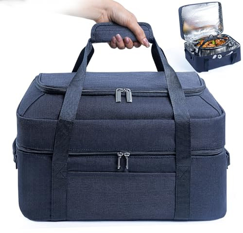 BAGSPRITE Double-Layer Slow Cooker Carrying Bag for 6-8 Quart CrockPot and Hamilton Beach Slow Cooker, Travel Bag with Lid Fastener for Crock-pot, Portable Carrier Case Slow Cooker Bag, Black