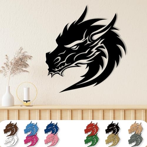 XXL Drachenkopf Drache Wandtattoo aus Holz – Wanddeko für Wohnzimmer & Schlafzimmer, Geschenk für Drachenliebhaber zum Geburtstag
